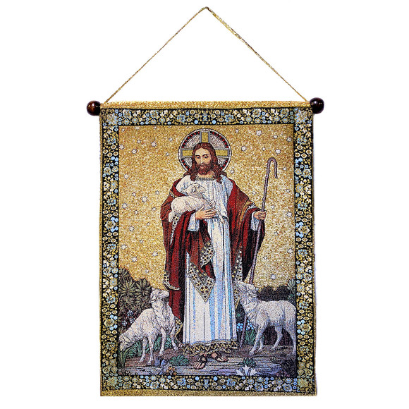 Hail Mary Gifts Other - Christ The Good Shepherd Tapestry Icon, 14 Inch Tall Including Hanger Part